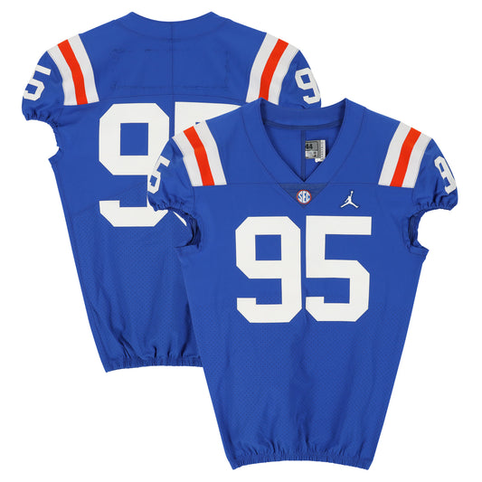 Florida Gators Team-Issued #95 Royal Throwback Jersey from the 2020-21 NCAA Football Seasons