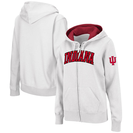 Women's Colosseum  White Indiana Hoosiers Arched Name Full-Zip Hoodie