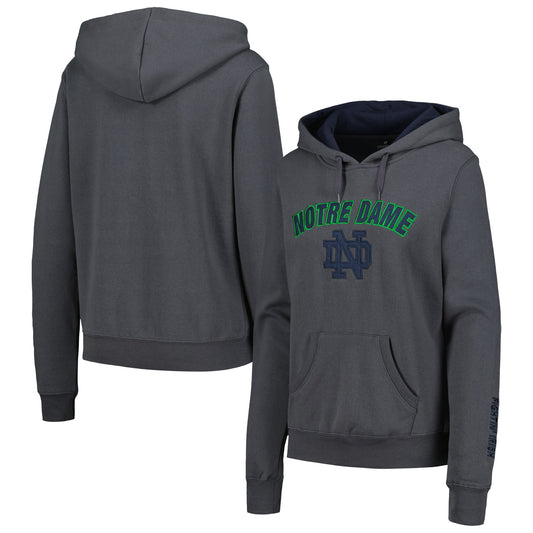 Women's Colosseum Charcoal Notre Dame Fighting Irish Arch & Logo Pullover Hoodie