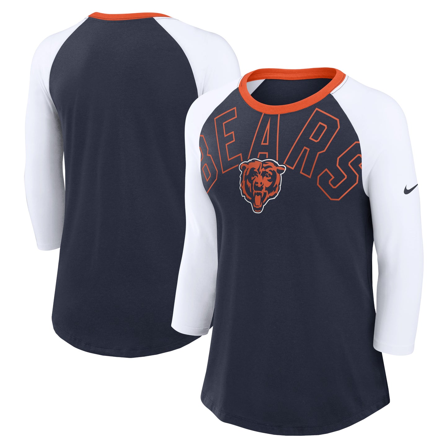 Women's Nike Navy/White Chicago Bears Knockout Arch Raglan Tri-Blend 3/4-Sleeve T-Shirt