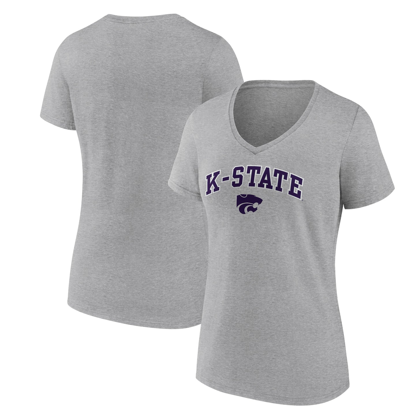 Women's Heather Gray Kansas State Wildcats Campus V-Neck T-Shirt