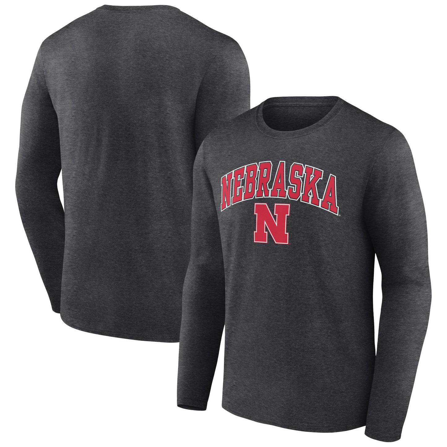 Men's Heather Charcoal Nebraska Huskers Campus Long Sleeve T-Shirt