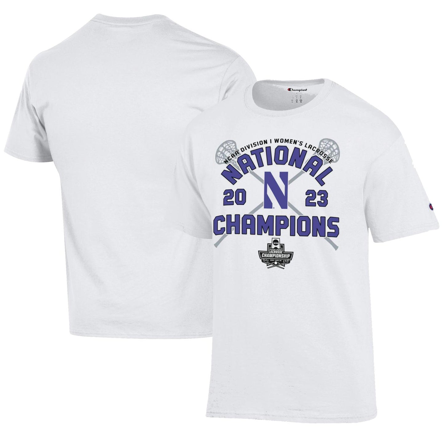 Champion  White Northwestern Wildcats 2023 NCAA Women's Lacrosse National Champions Locker Room T-Shirt