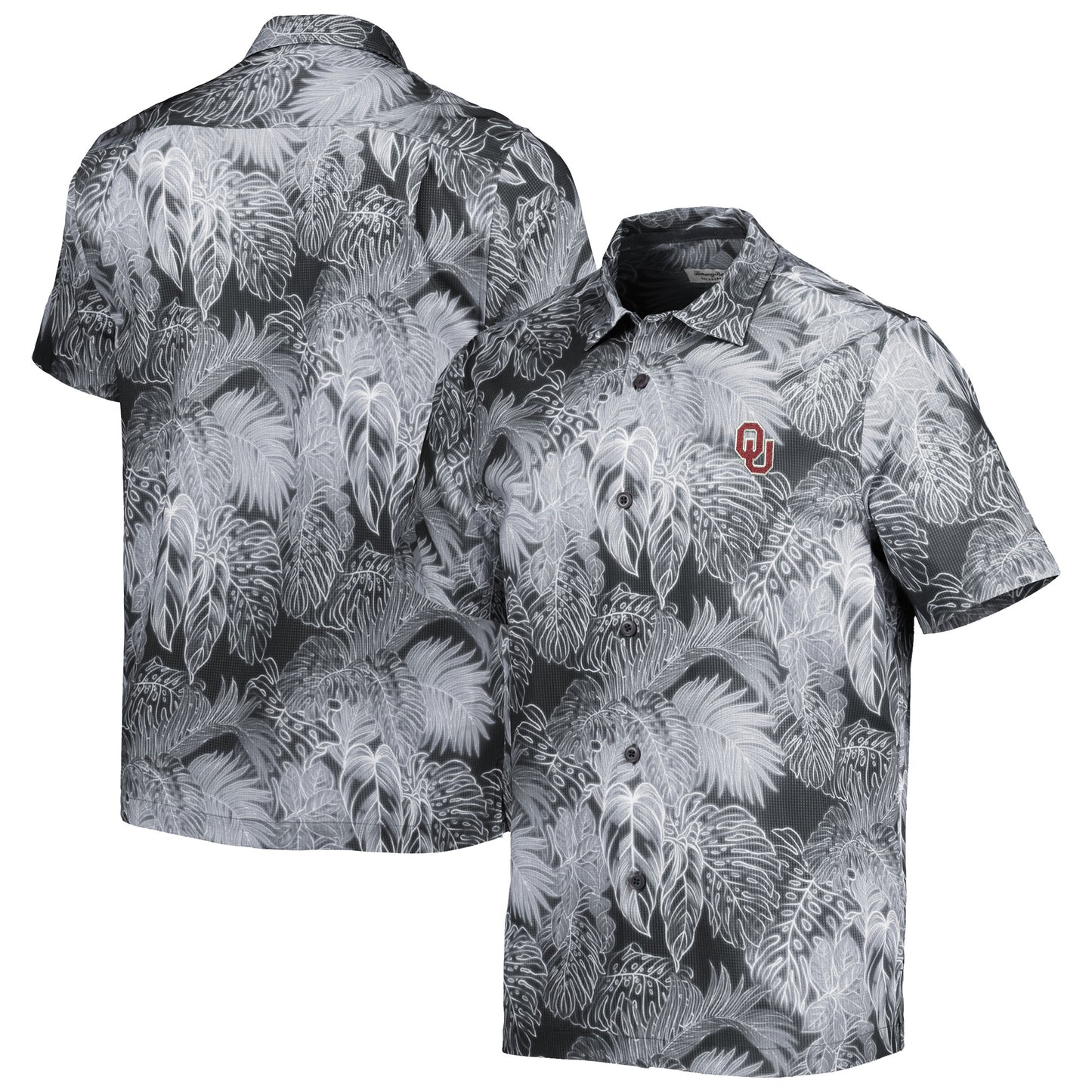 Men's Tommy Bahama Black Oklahoma Sooners Coast Luminescent Fronds Camp Button-Up Shirt