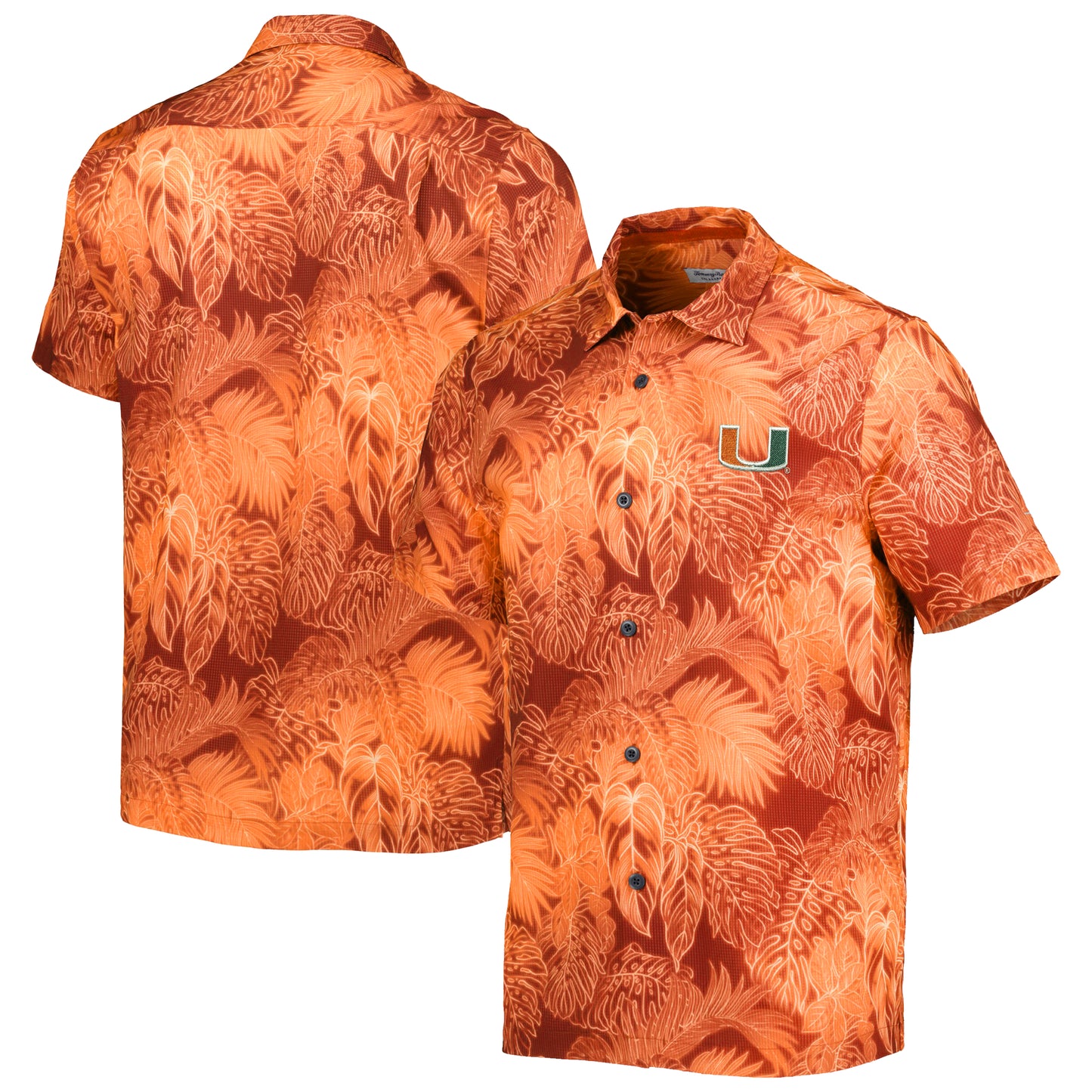 Men's Tommy Bahama Orange Miami Hurricanes Coast Luminescent Fronds Camp Button-Up Shirt