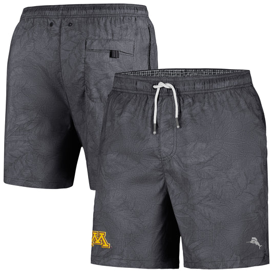 Men's Tommy Bahama Black Minnesota Golden Gophers Naples Layered Leaves Swim Trunks