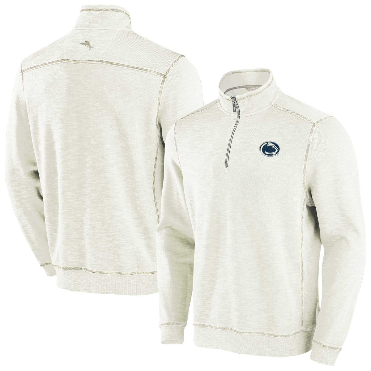Men's Tommy Bahama Cream Penn State Nittany Lions Tobago Bay Half-Zip Tri-Blend Top