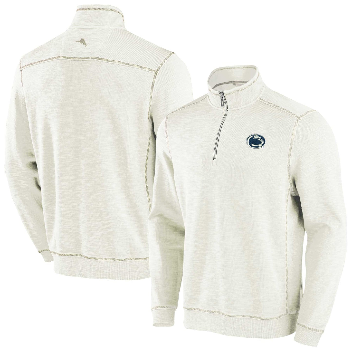 Men's Tommy Bahama Cream Penn State Nittany Lions Tobago Bay Half-Zip Tri-Blend Top