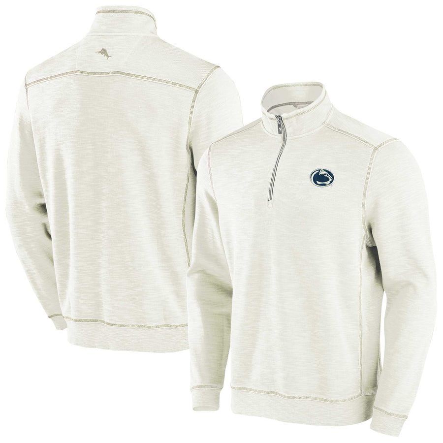 Men's Tommy Bahama Cream Penn State Nittany Lions Tobago Bay Half-Zip Tri-Blend Top