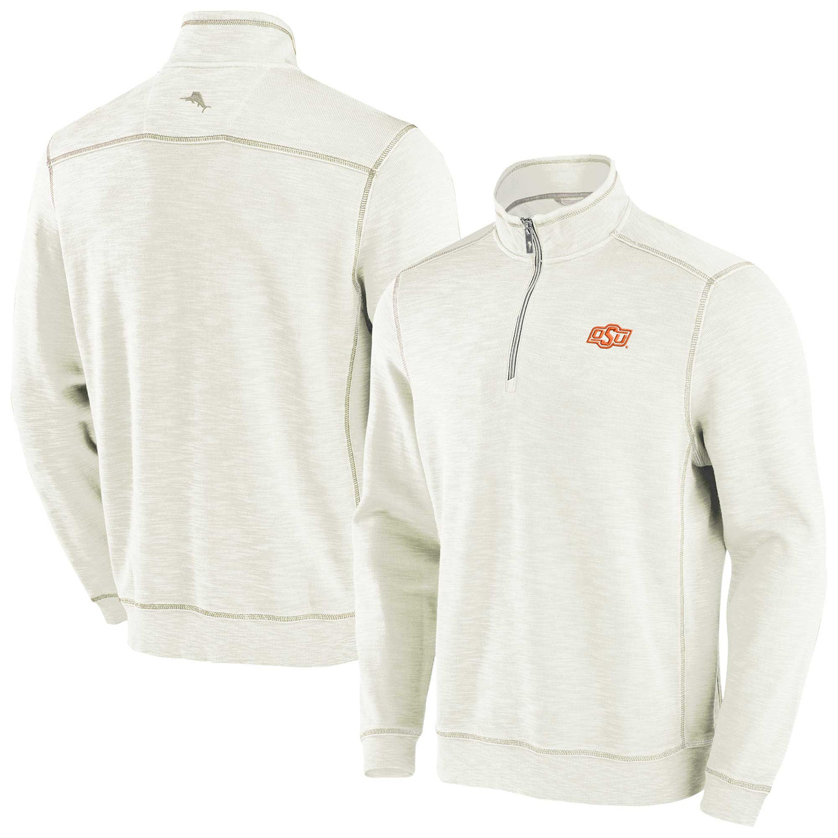 Men's Tommy Bahama Cream Oklahoma State Cowboys Tobago Bay Half-Zip Tri-Blend Top