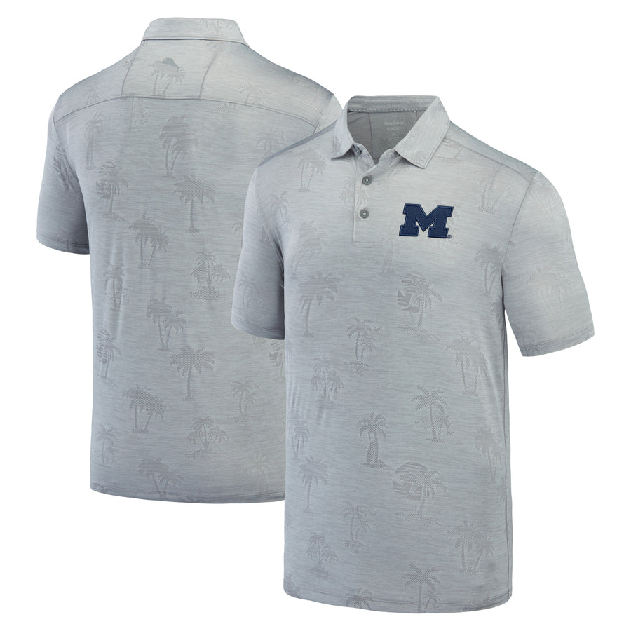 Men's Tommy Bahama Gray Michigan Wolverines Sport Palm Coast Palmera IslandZone Polo