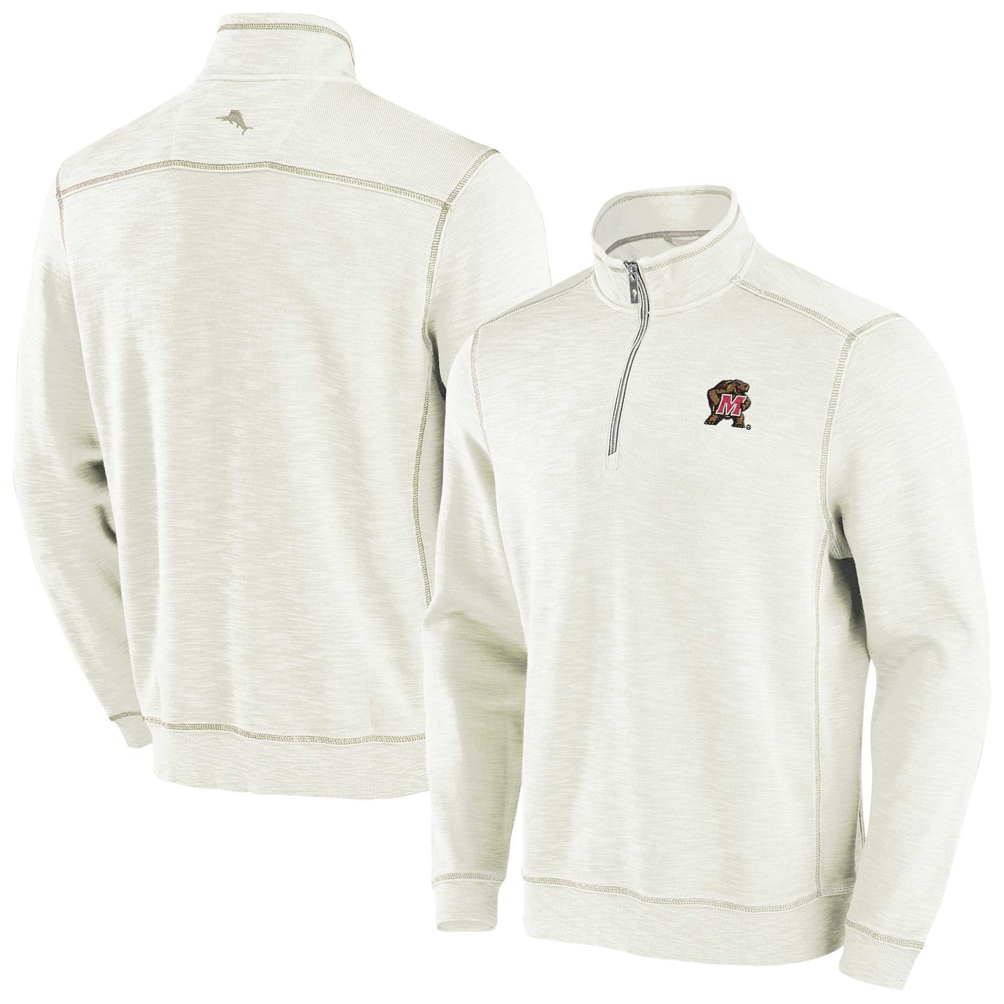 Men's Tommy Bahama Cream Maryland Terrapins Tobago Bay Half-Zip Tri-Blend Top