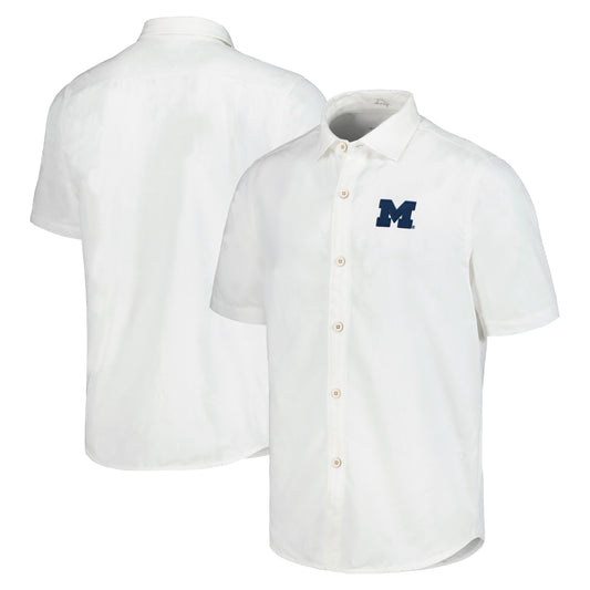 Men's Tommy Bahama White Michigan Wolverines Coconut Point Palm Vista IslandZone Camp Button-Up Shirt