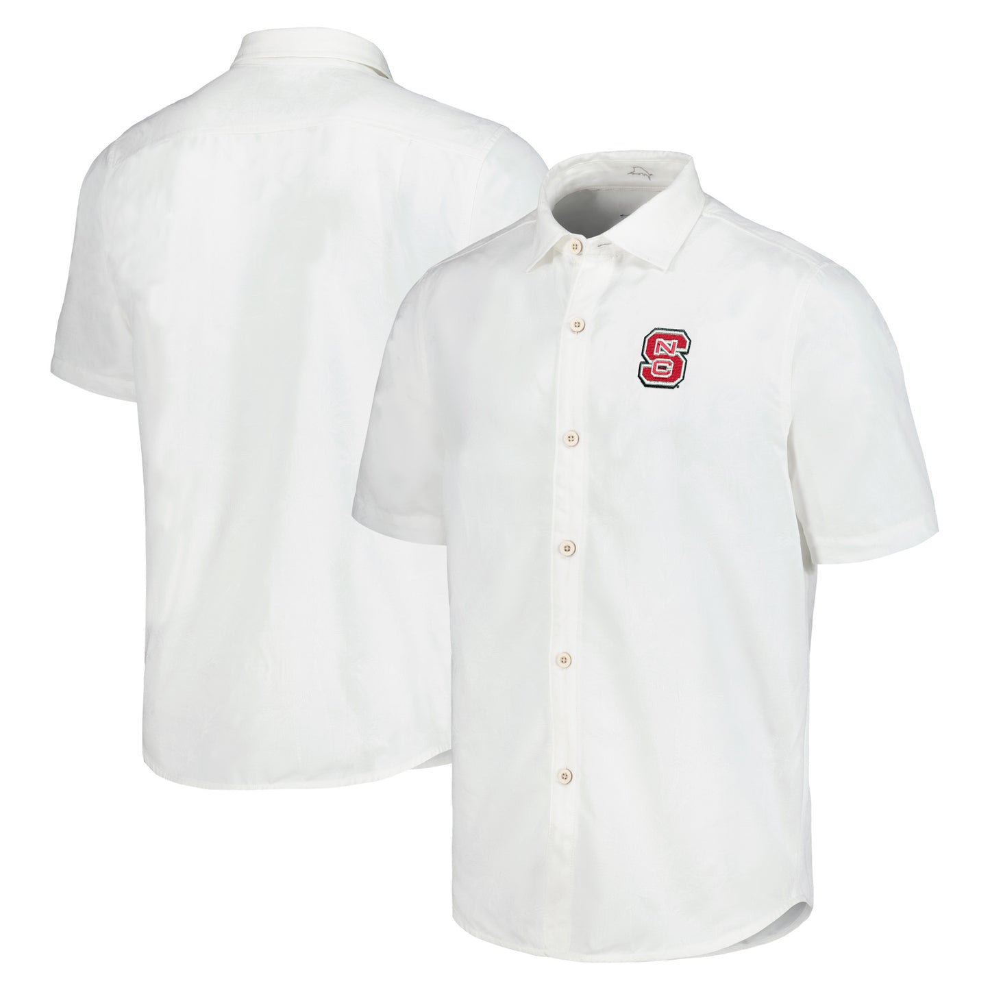 Men's Tommy Bahama White NC State Wolfpack Coconut Point Palm Vista IslandZone Camp Button-Up Shirt