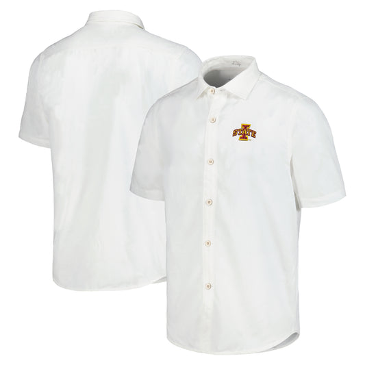 Men's Tommy Bahama White Iowa State Cyclones Coconut Point Palm Vista IslandZone Camp Button-Up Shirt