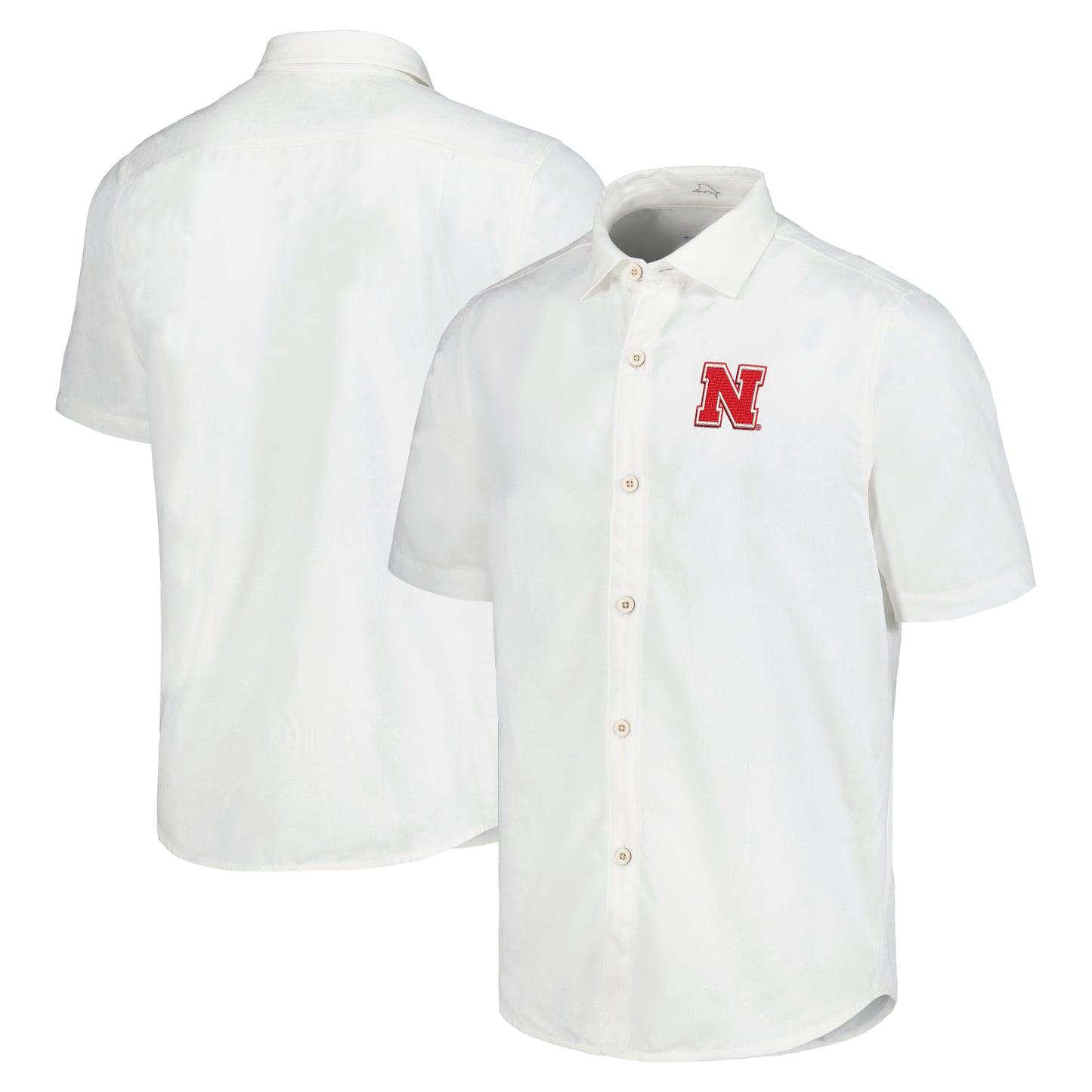 Men's Tommy Bahama White Nebraska Huskers Coconut Point Palm Vista IslandZone Camp Button-Up Shirt