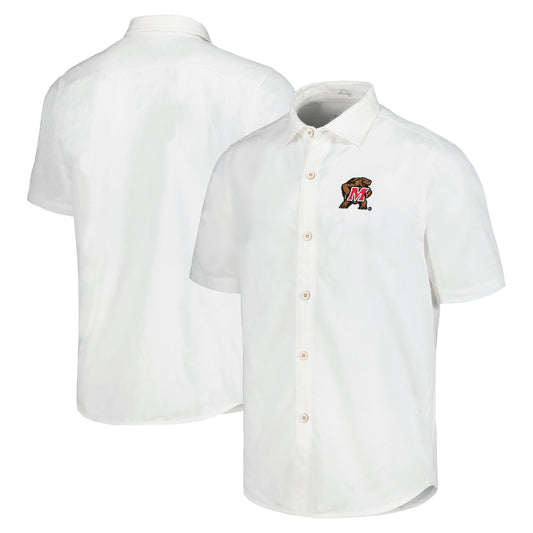 Men's Tommy Bahama White Maryland Terrapins Coconut Point Palm Vista IslandZone Camp Button-Up Shirt