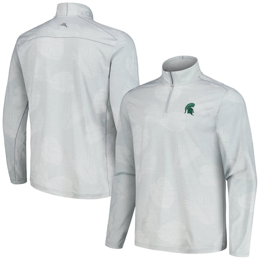 Men's Tommy Bahama Gray Michigan State Spartans Delray Frond IslandZone Half-Zip Jacket
