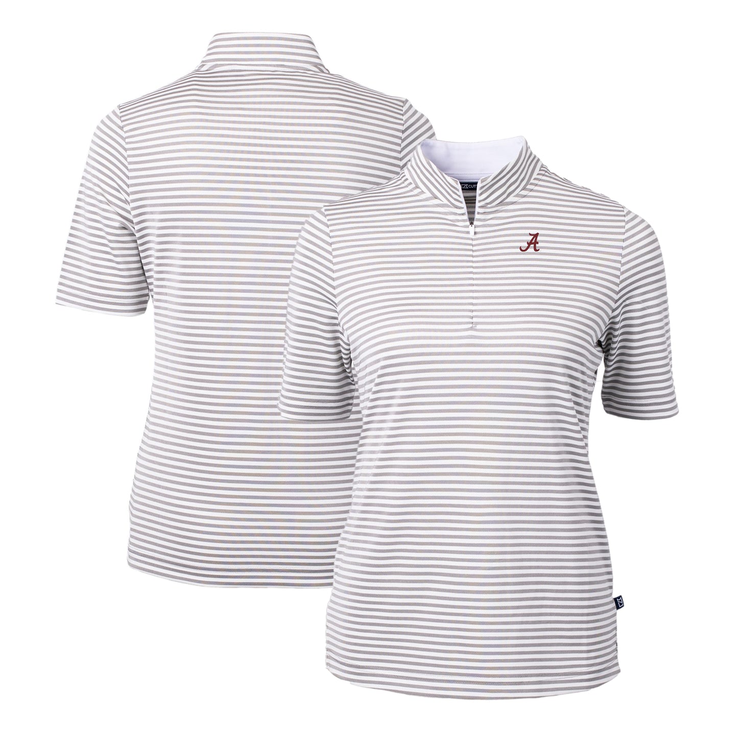 Women's Cutter & Buck  Gray Alabama Crimson Tide DryTec Virtue Eco Pique Stripe Recycled Polo