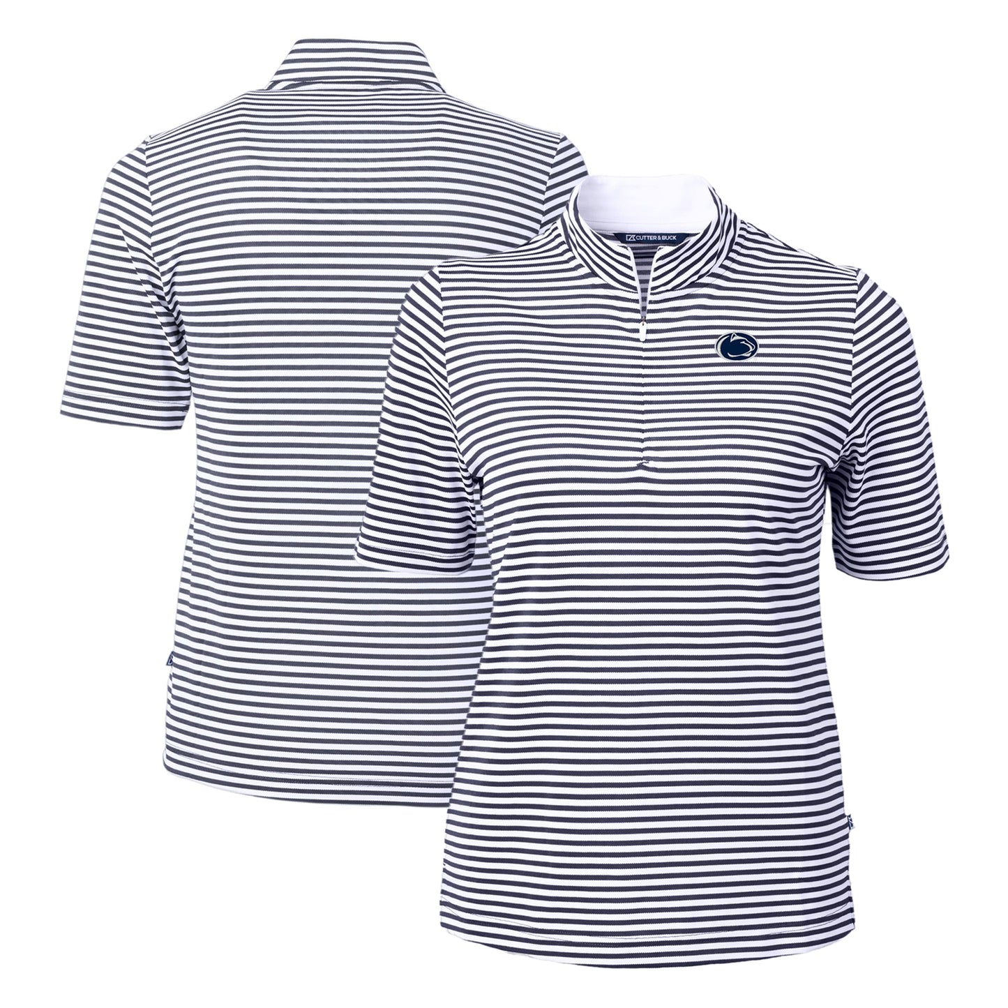 Women's Cutter & Buck  Navy Penn State Nittany Lions DryTec Virtue Eco Pique Stripe Recycled Polo