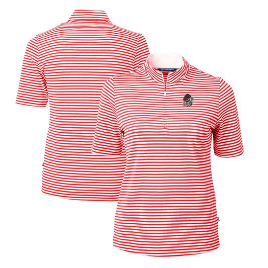 Women's Cutter & Buck  Red Georgia Bulldogs DryTec Virtue Eco Pique Stripe Recycled Polo