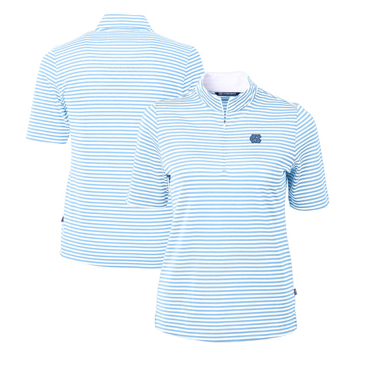 Women's Cutter & Buck  Powder Blue North Carolina Tar Heels DryTec Virtue Eco Pique Stripe Recycled Polo