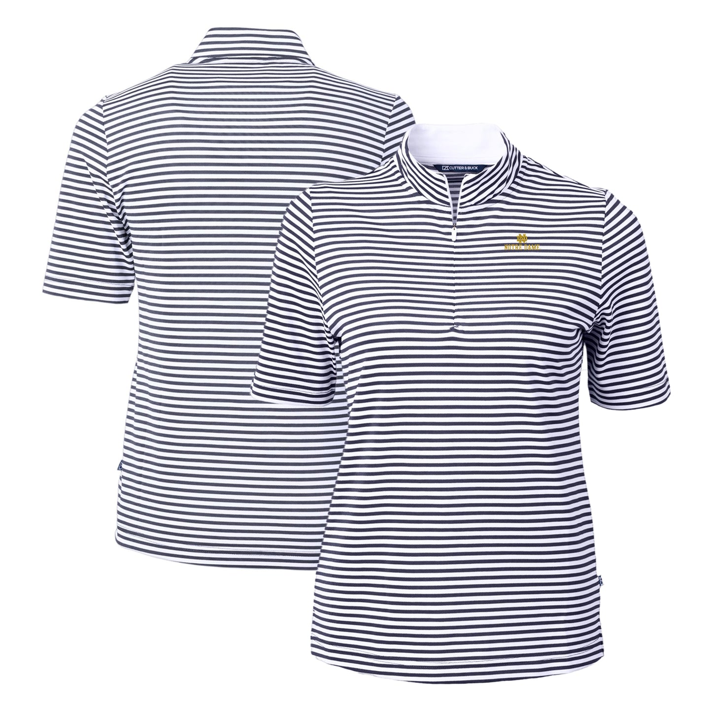 Women's Cutter & Buck  Navy Notre Dame Fighting Irish DryTec Virtue Eco Pique Stripe Recycled Polo