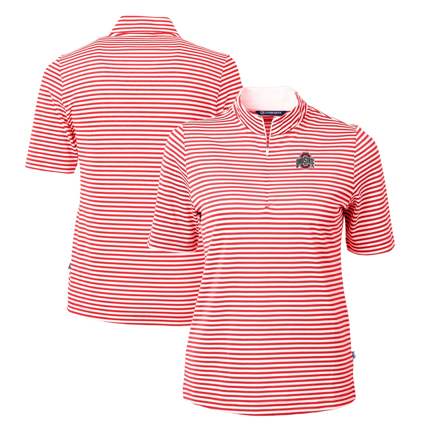 Women's Cutter & Buck  Scarlet Ohio State Buckeyes DryTec Virtue Eco Pique Stripe Recycled Polo