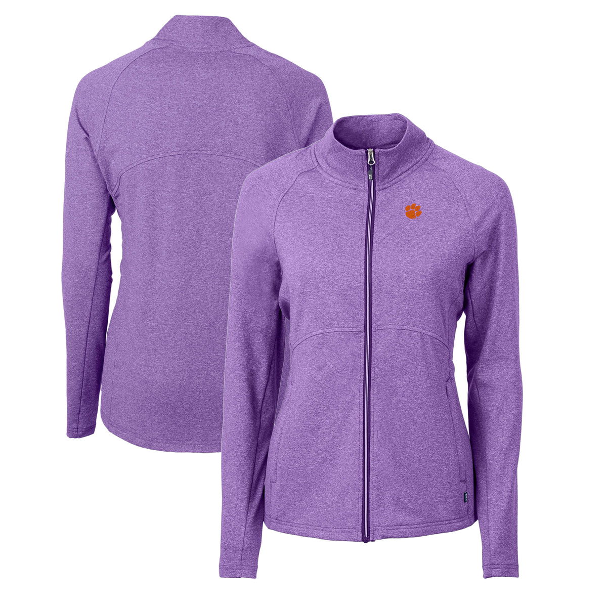 Women's Cutter & Buck  Heather Purple Clemson Tigers Adapt Eco Knit Heather Recycled Full-Zip Jacket