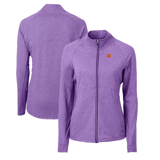 Women's Cutter & Buck  Heather Purple Clemson Tigers Adapt Eco Knit Heather Recycled Full-Zip Jacket