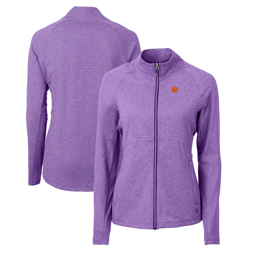 Women's Cutter & Buck  Heather Purple Clemson Tigers Adapt Eco Knit Heather Recycled Full-Zip Jacket