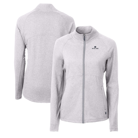 Women's Cutter & Buck  Heather Gray Notre Dame Fighting Irish Adapt Eco Knit Heather Recycled Full-Zip Jacket