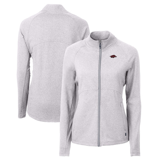 Women's Cutter & Buck  Heather Gray Arkansas Razorbacks Adapt Eco Knit Heather Recycled Full-Zip Jacket