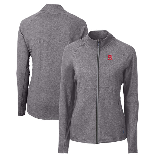 Women's Cutter & Buck  Heather Black NC State Wolfpack Adapt Eco Knit Heather Recycled Full-Zip Jacket