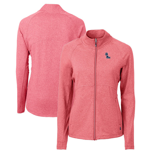 Women's Cutter & Buck  Heather Red Ole Miss Rebels Adapt Eco Knit Heather Recycled Full-Zip Jacket