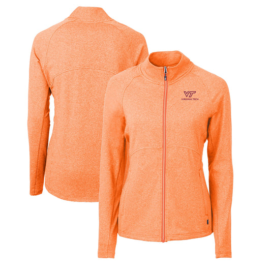 Women's Cutter & Buck  Heather Orange Virginia Tech Hokies Adapt Eco Knit Heather Recycled Full-Zip Jacket