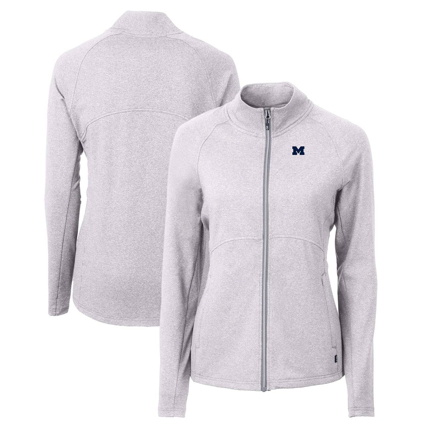 Women's Cutter & Buck  Heather Gray Michigan Wolverines Adapt Eco Knit Heather Recycled Full-Zip Jacket