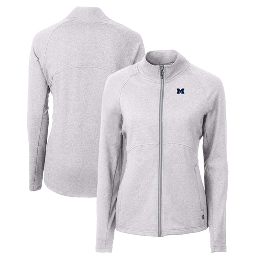 Women's Cutter & Buck  Heather Gray Michigan Wolverines Adapt Eco Knit Heather Recycled Full-Zip Jacket