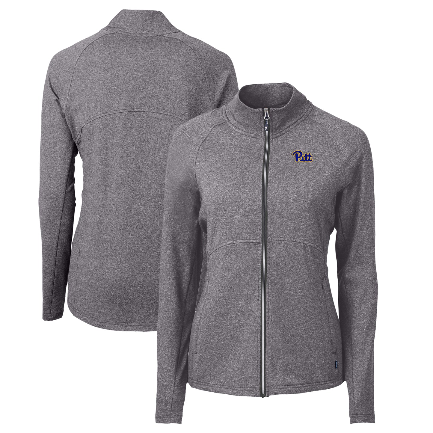 Women's Cutter & Buck  Heather Black Pitt Panthers Adapt Eco Knit Heather Recycled Full-Zip Jacket