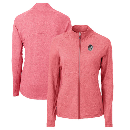 Women's Cutter & Buck  Heather Red Georgia Bulldogs Adapt Eco Knit Heather Recycled Full-Zip Jacket