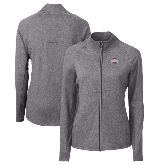 Women's Cutter & Buck  Heather Black Ohio State Buckeyes Adapt Eco Knit Heather Recycled Full-Zip Jacket