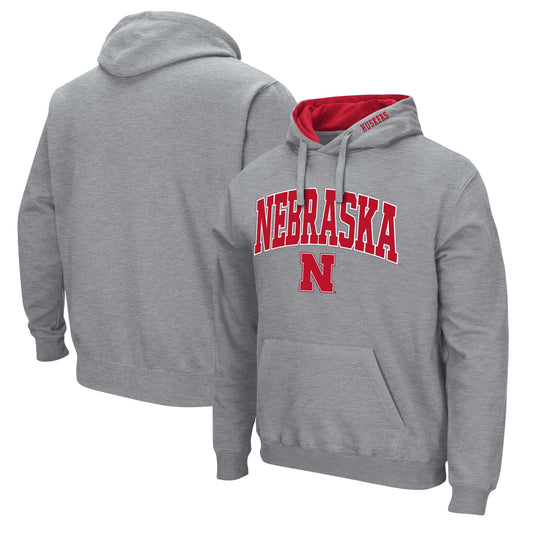 Men's Colosseum Heather Gray Nebraska Huskers Arch & Logo 3.0 Pullover Hoodie