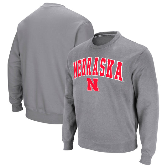 Men's Colosseum Heather Gray Nebraska Huskers Arch & Logo Pullover Sweatshirt