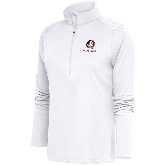 Women's Antigua  White Florida State Seminoles Basketball Tribute Half-Zip Pullover Top