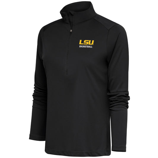 Women's Antigua  Black LSU Tigers Basketball Tribute Half-Zip Pullover Top