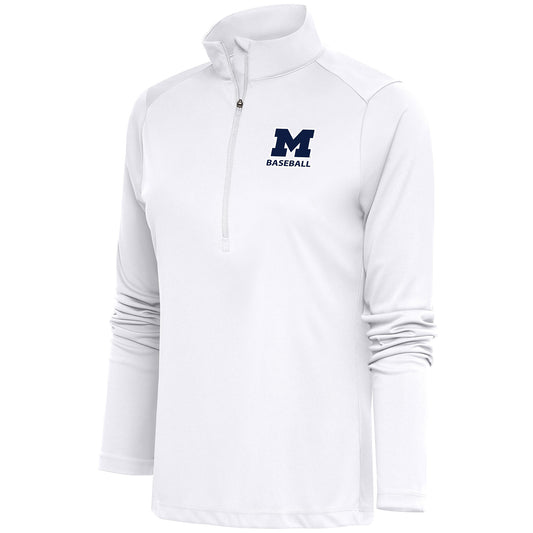 Women's Antigua  White Michigan Wolverines Baseball Tribute Half-Zip Pullover Top