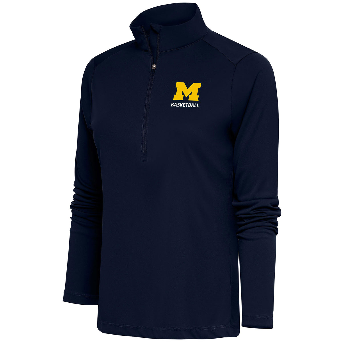 Women's Antigua  Navy Michigan Wolverines Basketball Tribute Half-Zip Pullover Top