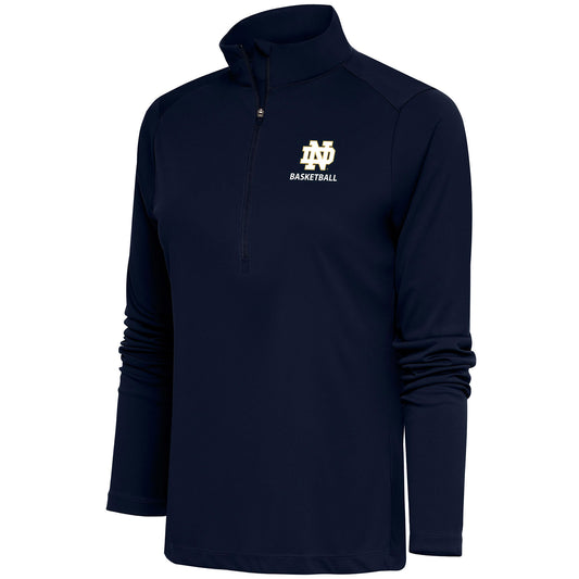 Women's Antigua  Navy Notre Dame Fighting Irish Basketball Tribute Half-Zip Pullover Top