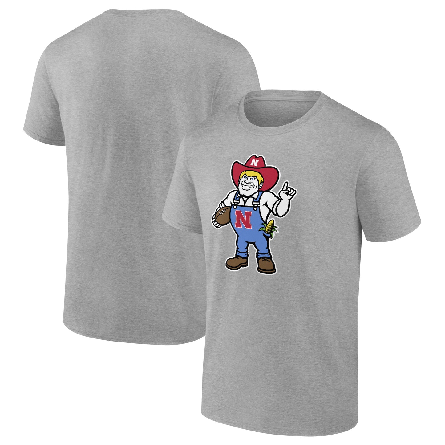 Men's  Heather Gray Nebraska Huskers Herbie Husker Football T-Shirt