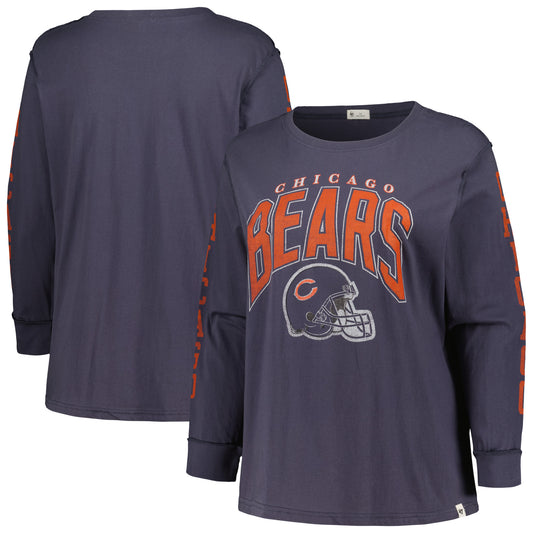 Women's '47 Navy Chicago Bears Plus Size Honey Cat SOA Long Sleeve T-Shirt